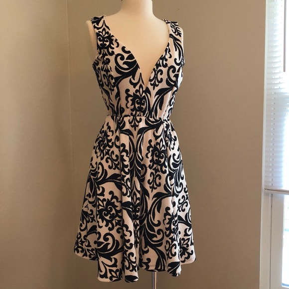 Blue Blush Dress. Size L. Black and White. Deep V - Picture 2 of 10